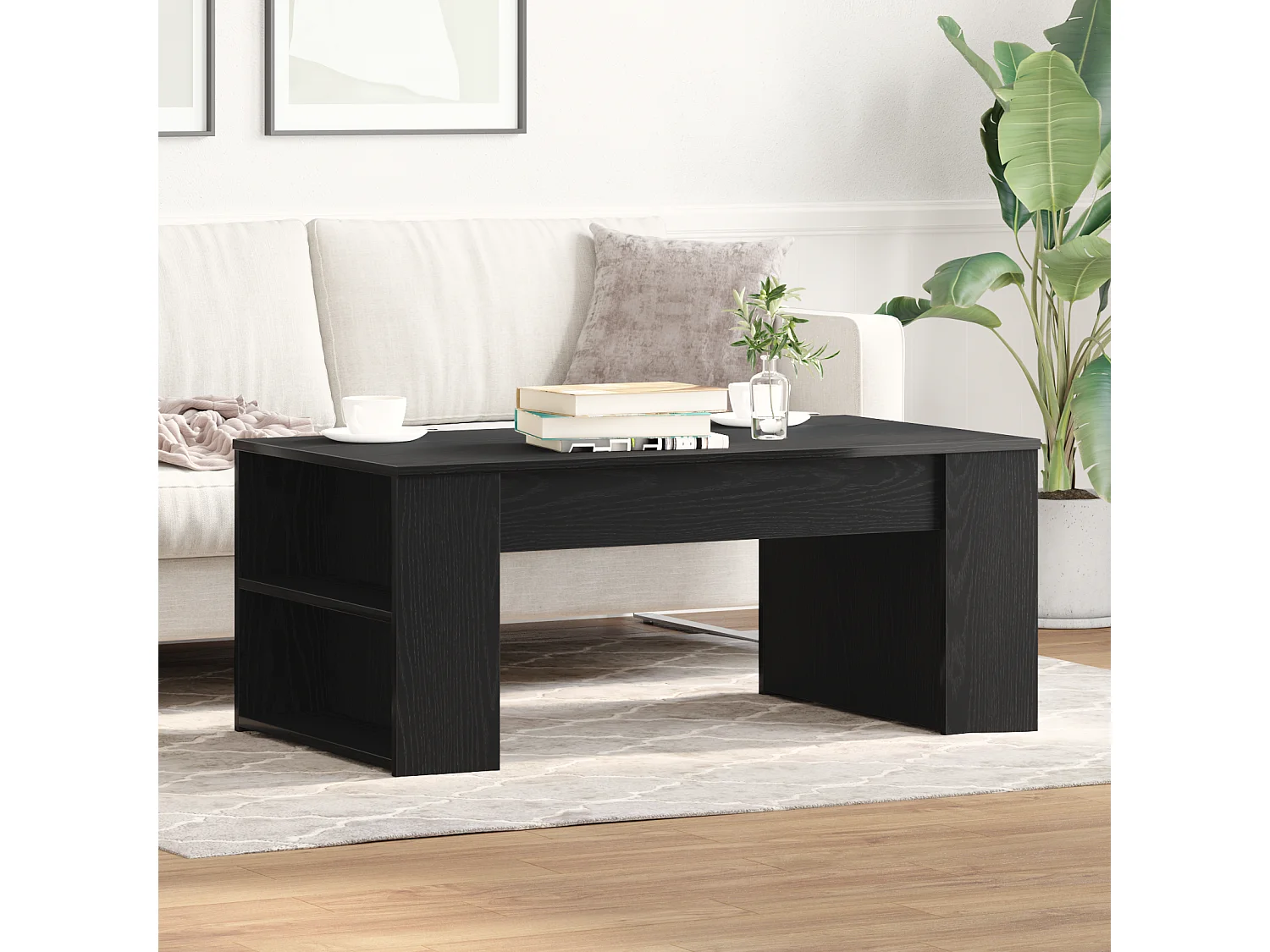 Table basse Chêne Noir 102x55x42 cm Bois d'ingénierie