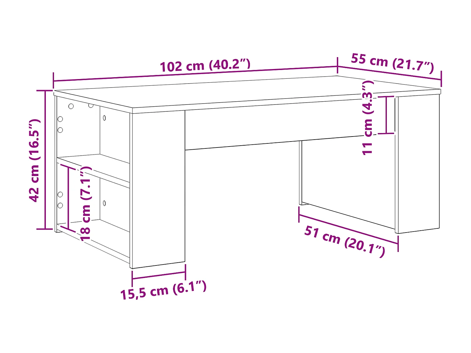 Table basse Chêne Noir 102x55x42 cm Bois d'ingénierie