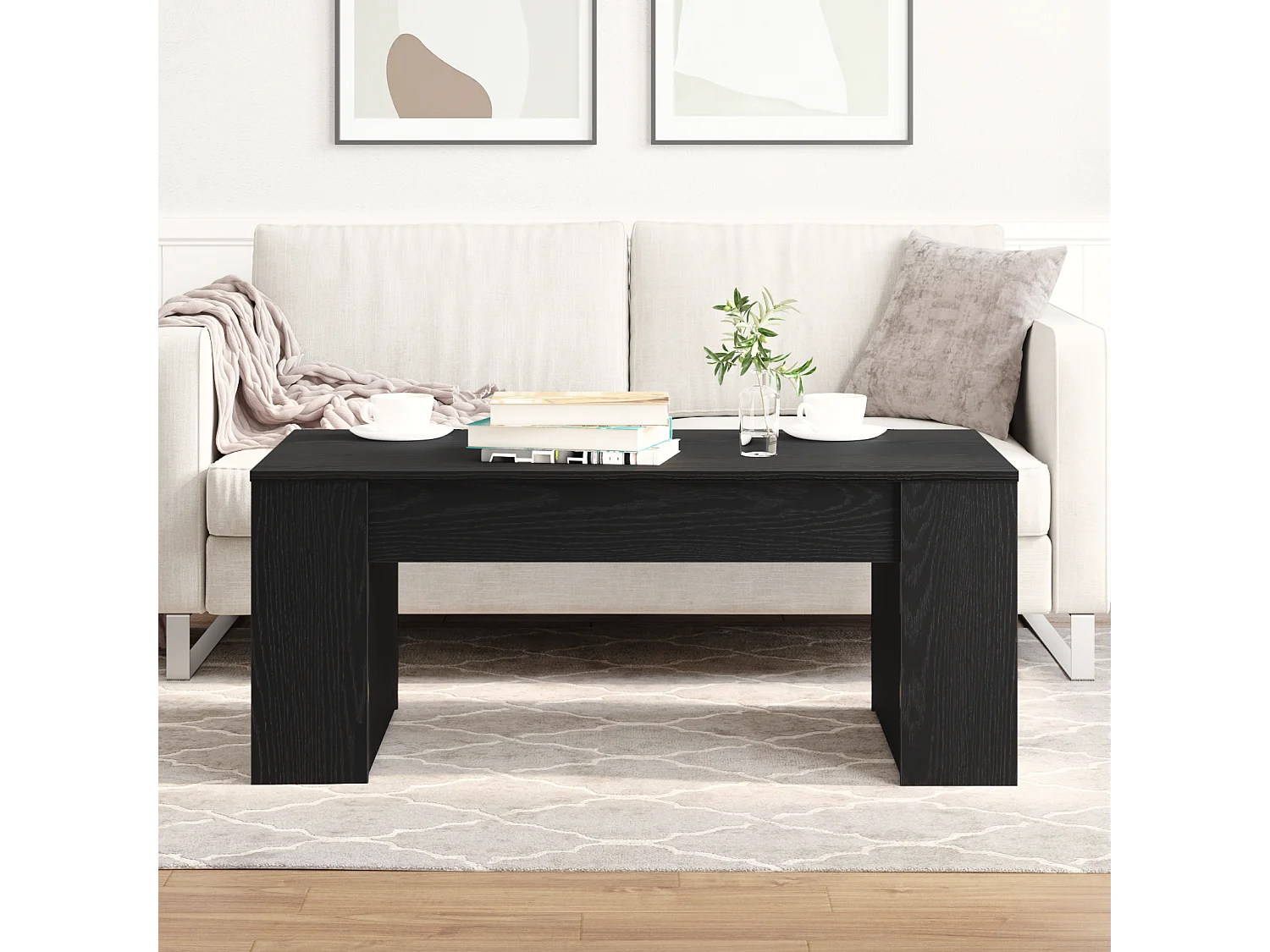 Table basse Chêne Noir 102x55x42 cm Bois d'ingénierie
