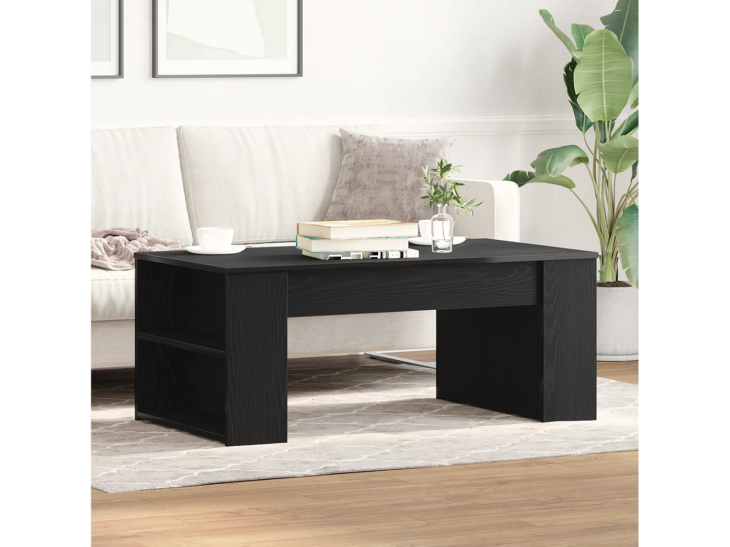 Table basse Chêne Noir 102x55x42 cm Bois d'ingénierie