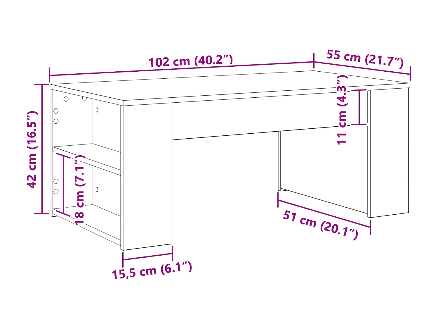 Table basse Chêne Noir 102x55x42 cm Bois d'ingénierie