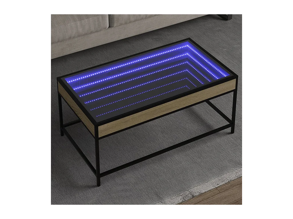 Tavolino con LED infinito rovere Sonoma 90x50x41 cm