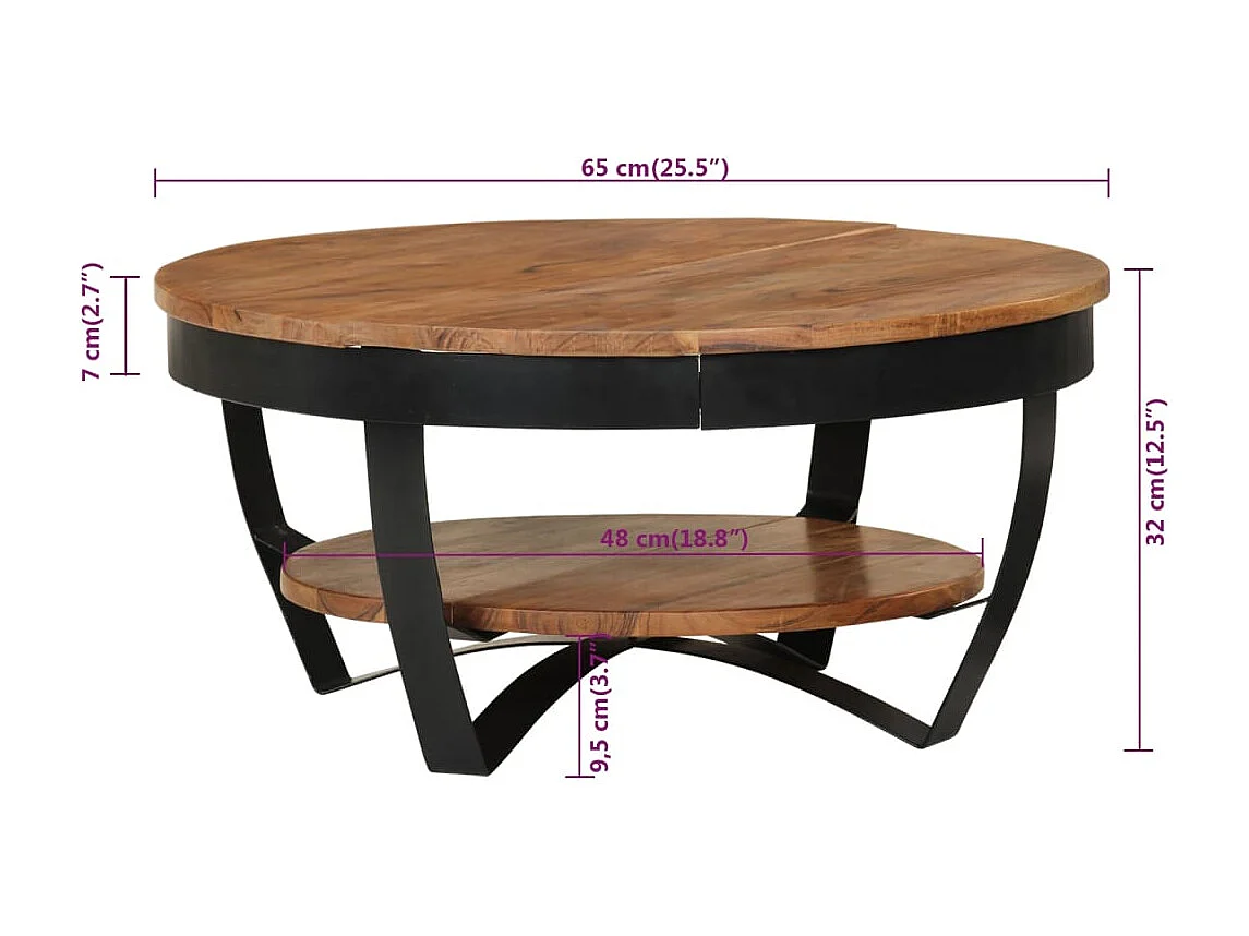 Tavolino da caffè 65x65x32 cm Legno massello di acacia