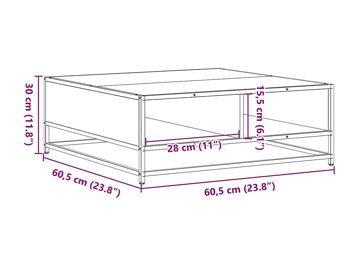 Tavolino da caffè in rovere marrone 60,5x60,5x30cm in legno ingegnerizzato/metallo
