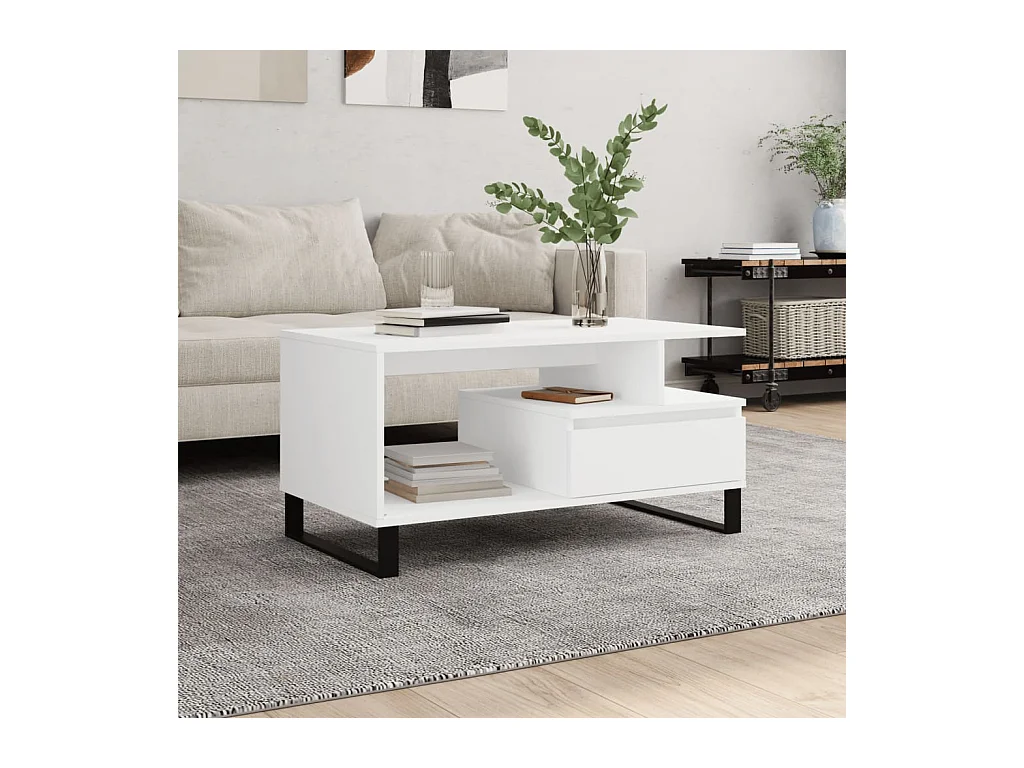 Table basse Blanc 90x49x45 cm Bois d'ingénierie