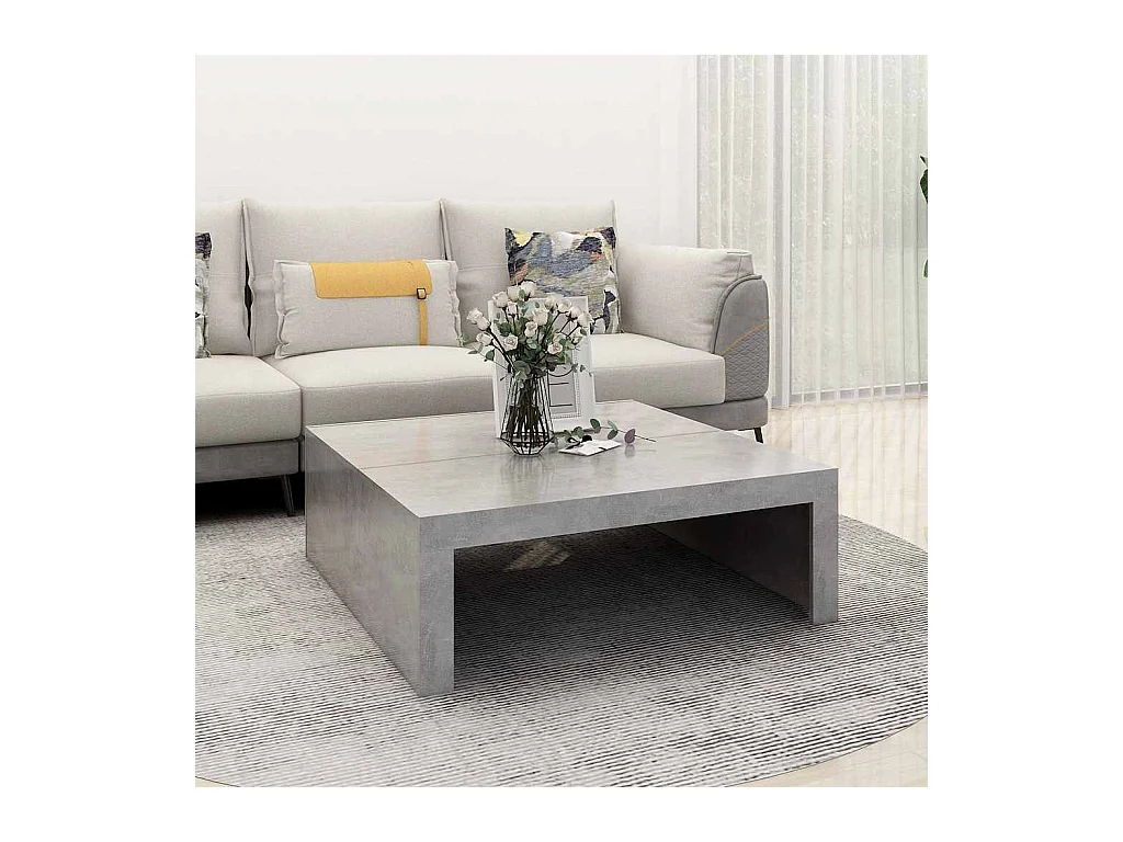 Table basse gris béton 100x100x35 cm bois d'ingénierie