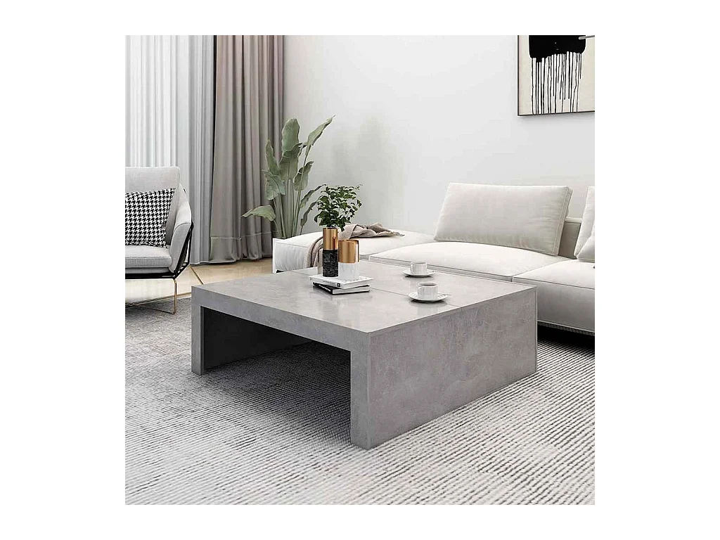 Table basse gris béton 100x100x35 cm bois d'ingénierie