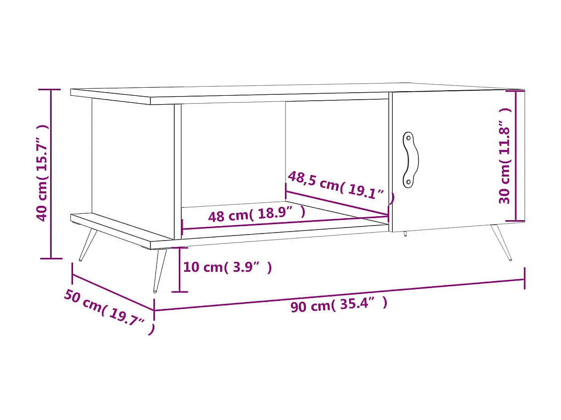Tavolino bianco 90x50x40 cm in legno ingegnerizzato