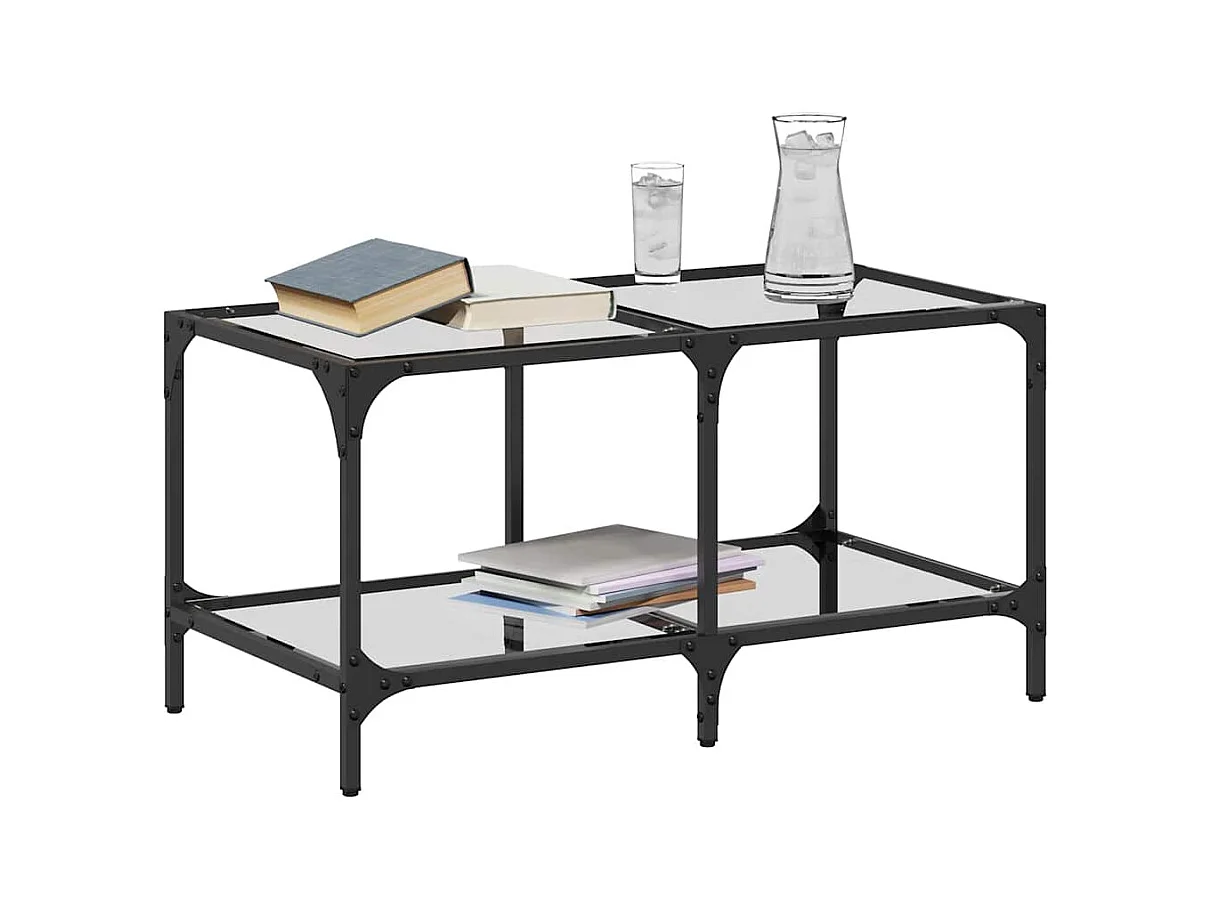 Tavolino con piano in vetro trasparente 78,5x40x40cm acciaio