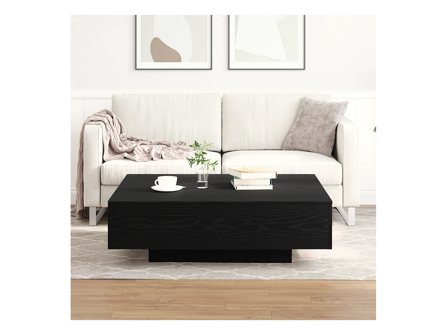 Tavolino da caffè in rovere nero 100x100x31 cm in legno ingegnerizzato