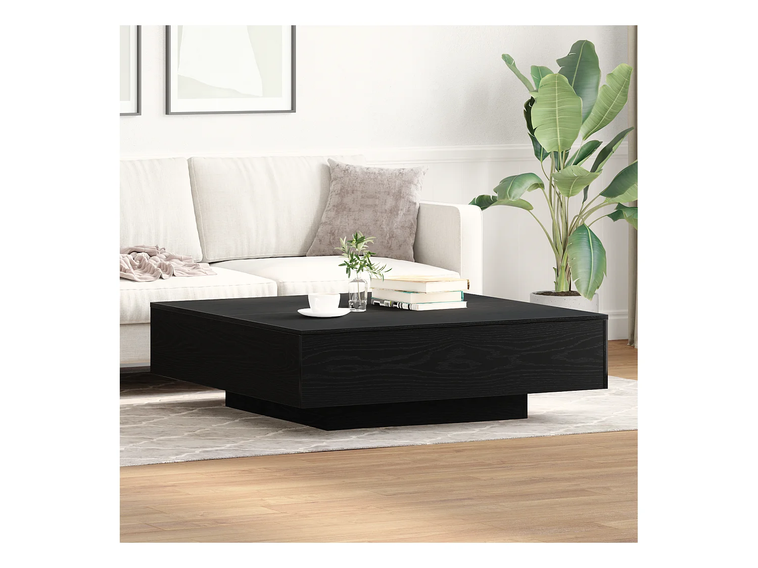 Tavolino da caffè in rovere nero 100x100x31 cm in legno ingegnerizzato
