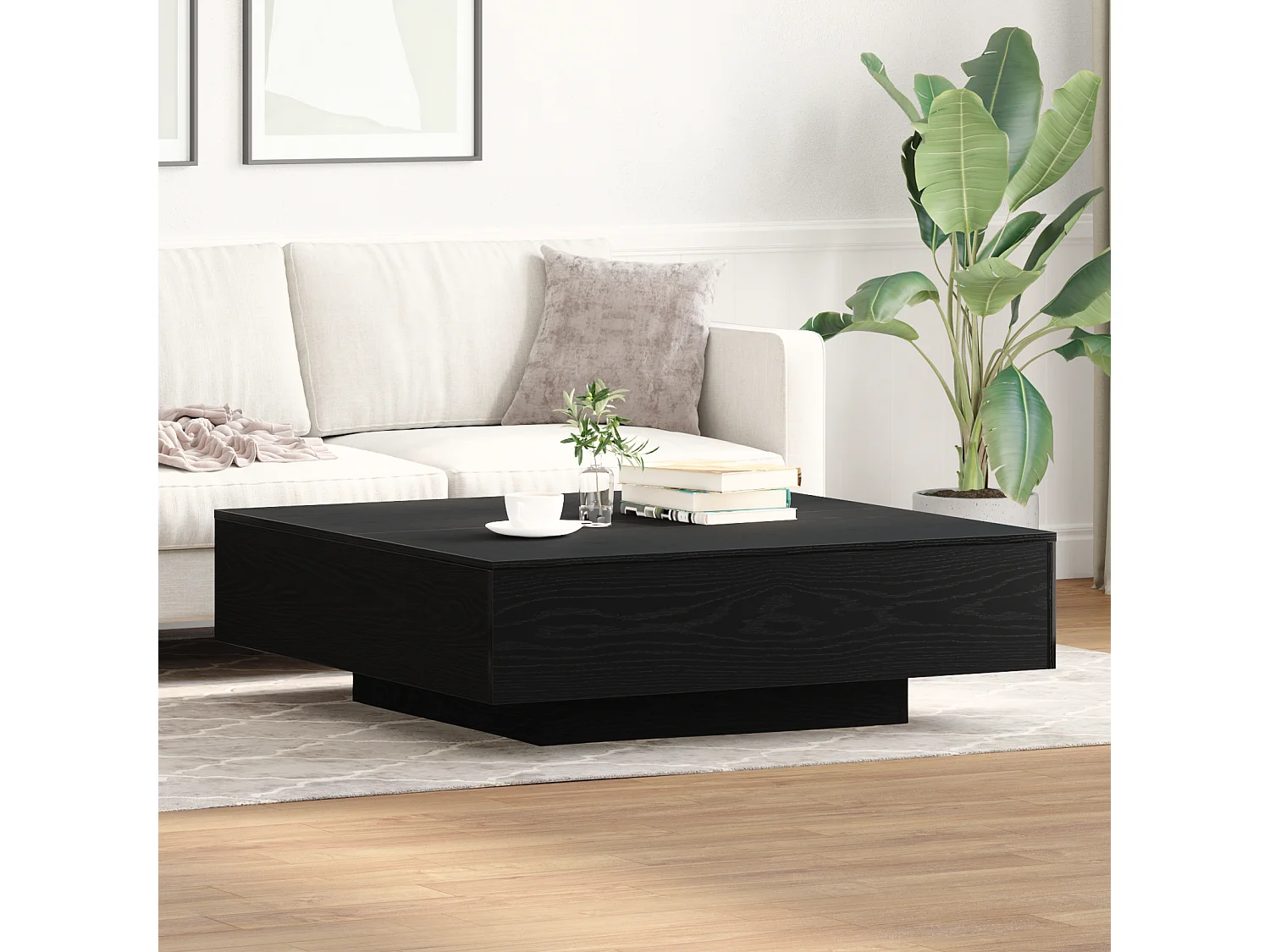 Table basse en chêne noir 100x100x31 cm en bois d'ingénierie