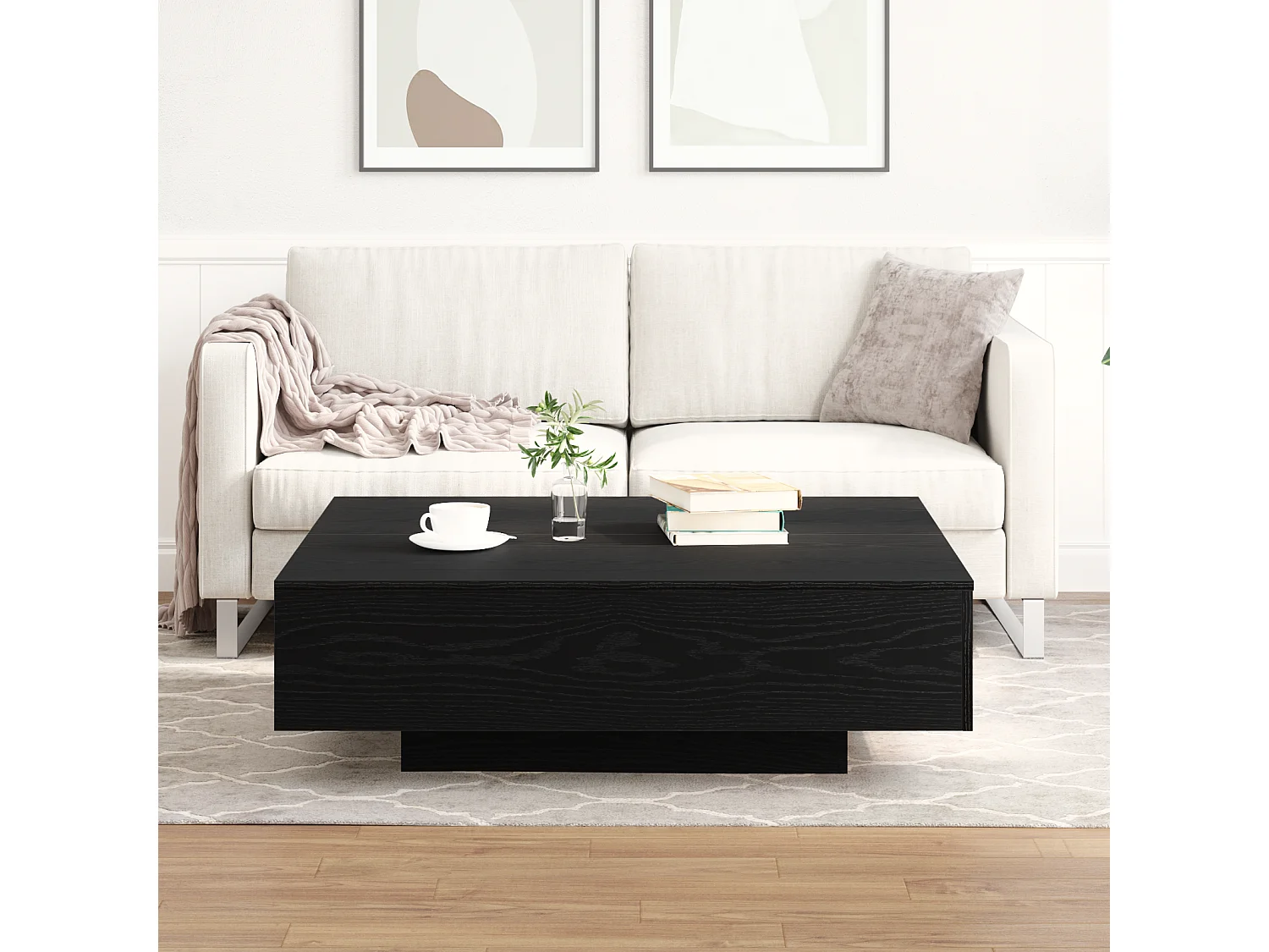 Table basse en chêne noir 100x100x31 cm en bois d'ingénierie