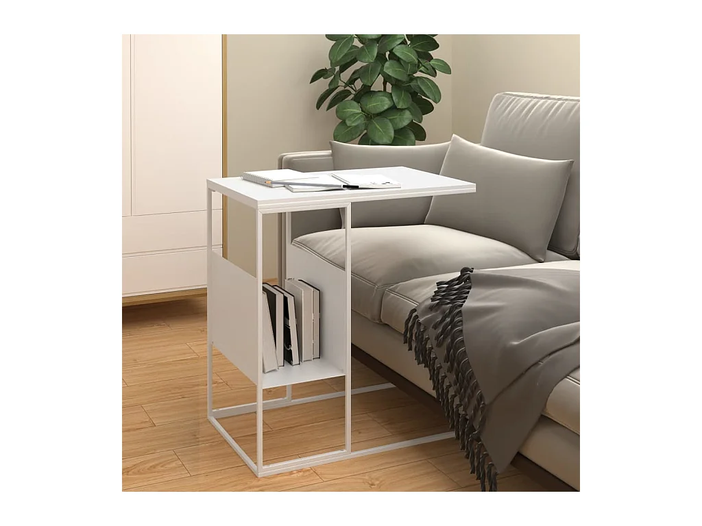 Table d'appoint Blanc 55x36x59,5 cm Bois d'ingénierie