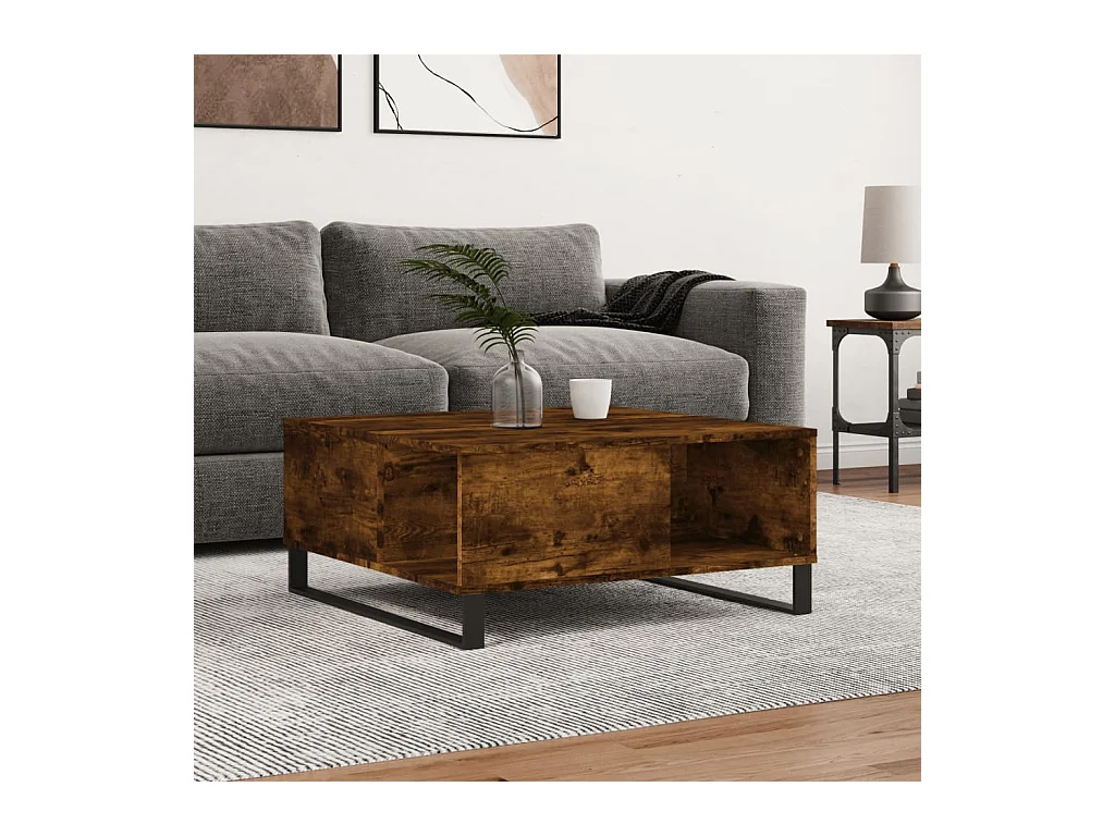 Table basse chêne fumé 80x80x36,5 cm bois d'ingénierie