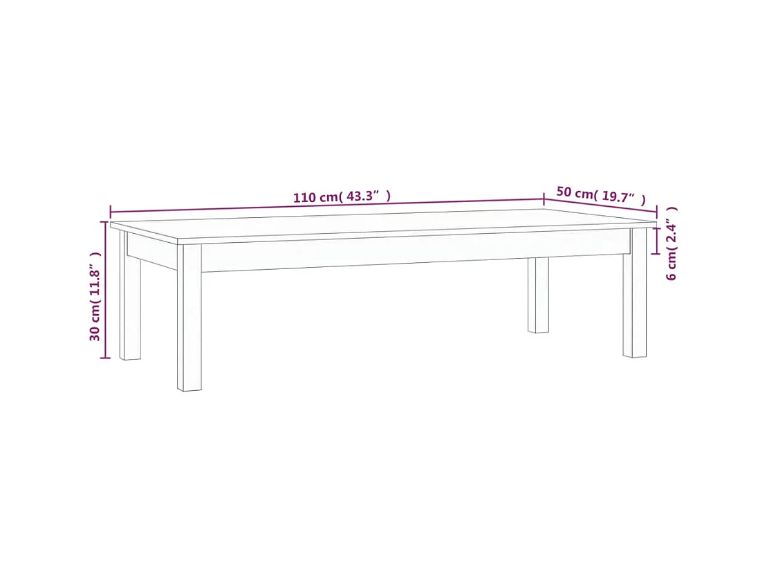 Tavolino da caffè 110x50x30 cm Legno massello di pino