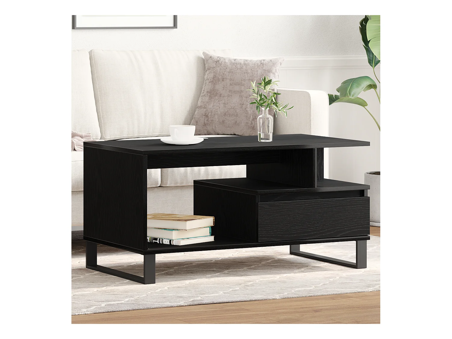 Table basse en chêne noir 90x49x45 cm en bois d'ingénierie