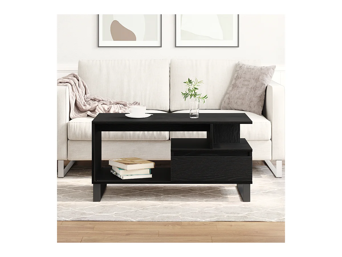 Table basse en chêne noir 90x49x45 cm en bois d'ingénierie