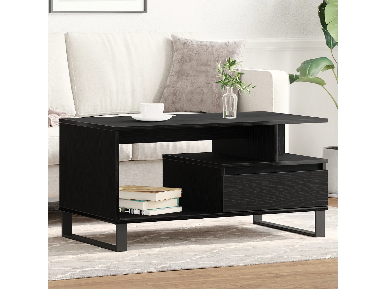 Table basse en chêne noir 90x49x45 cm en bois d'ingénierie