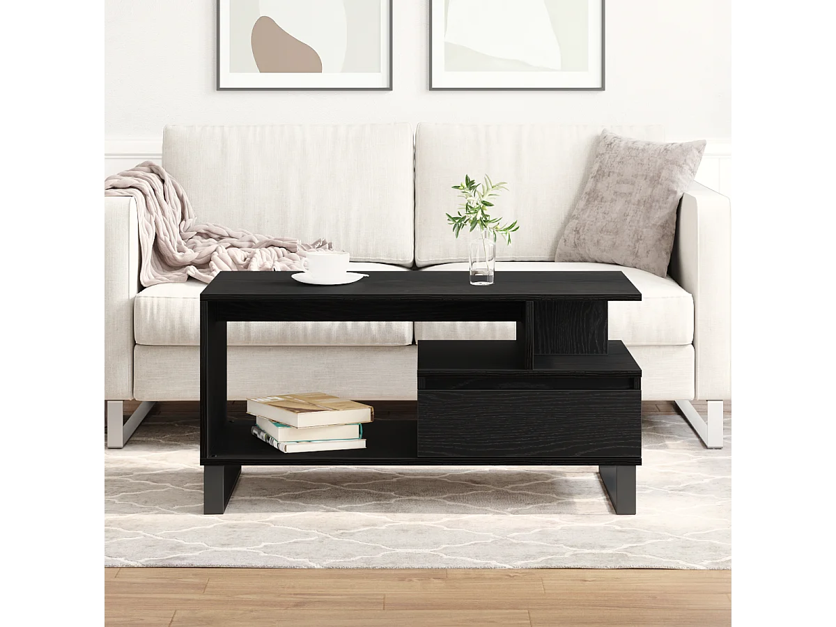 Table basse en chêne noir 90x49x45 cm en bois d'ingénierie