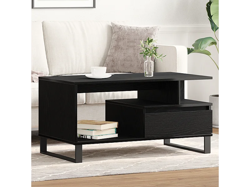 Table basse en chêne noir 90x49x45 cm en bois d'ingénierie