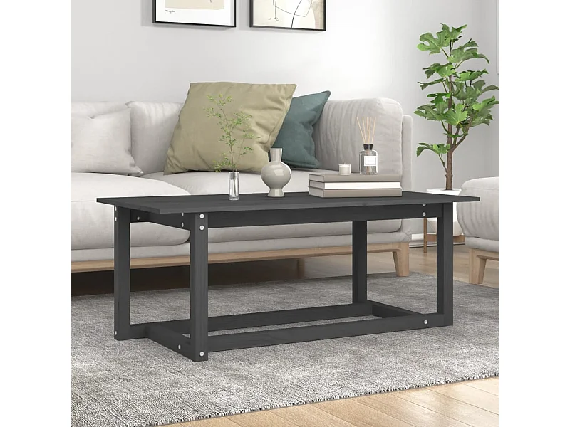 Tavolino Grigio 110x55x45 cm Legno massello di pino