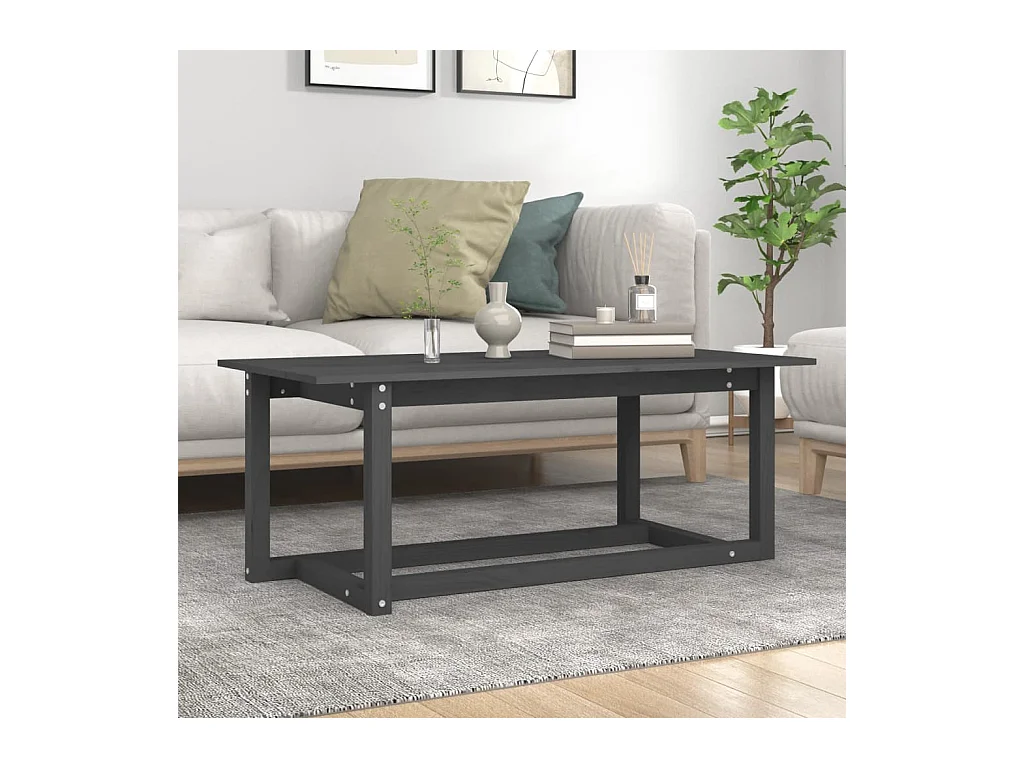 Tavolino Grigio 110x55x45 cm Legno massello di pino