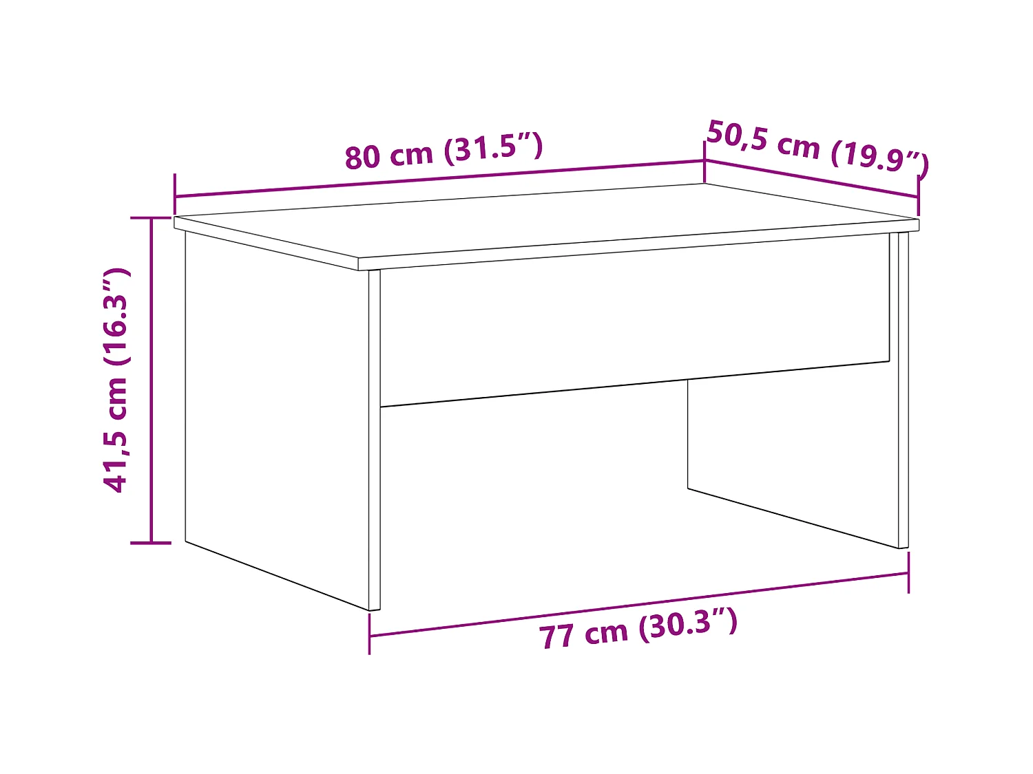 Table basse en chêne noir - 80 x 50.5 x 41.5 cm