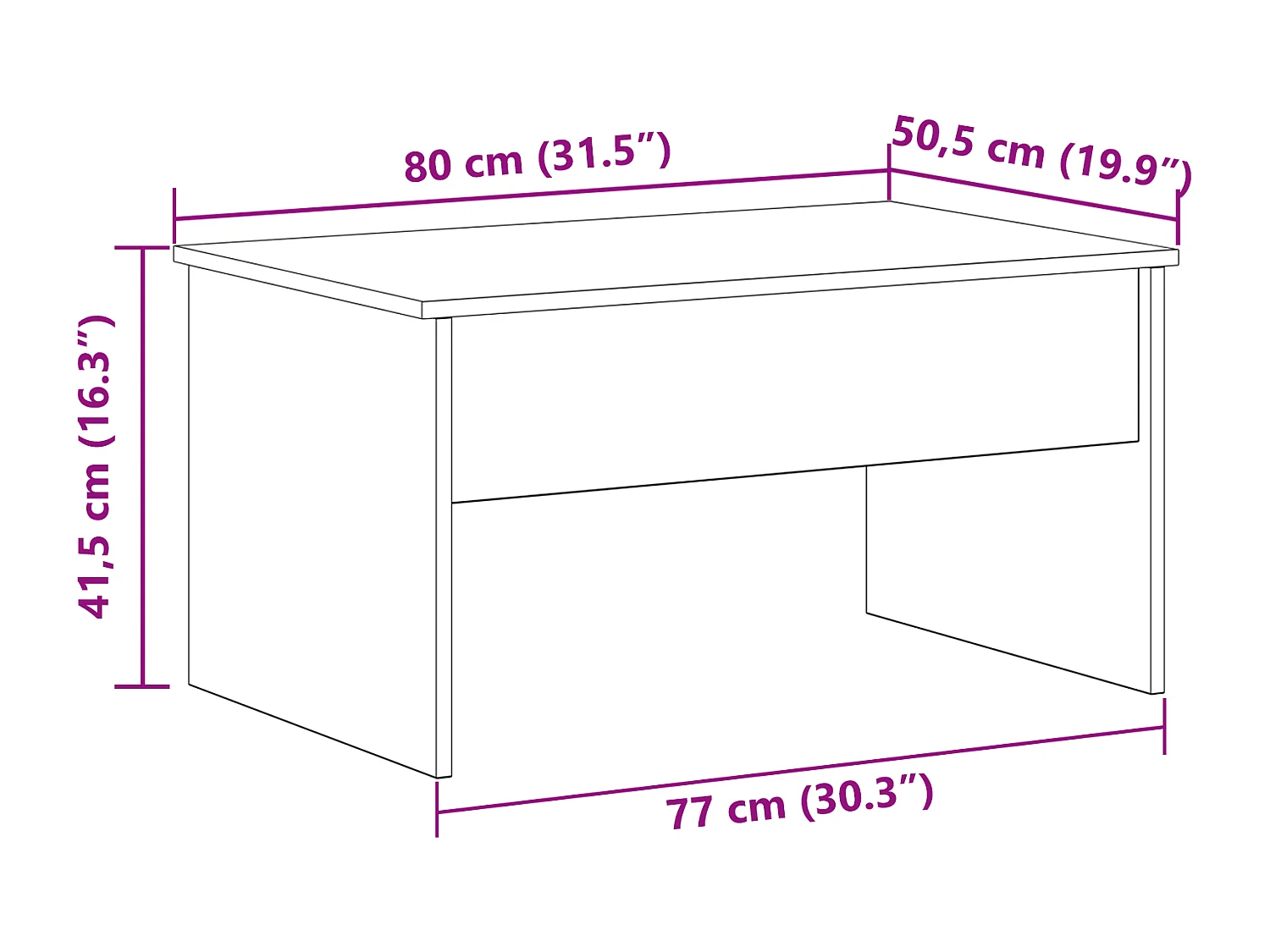 Table basse en chêne noir - 80 x 50.5 x 41.5 cm