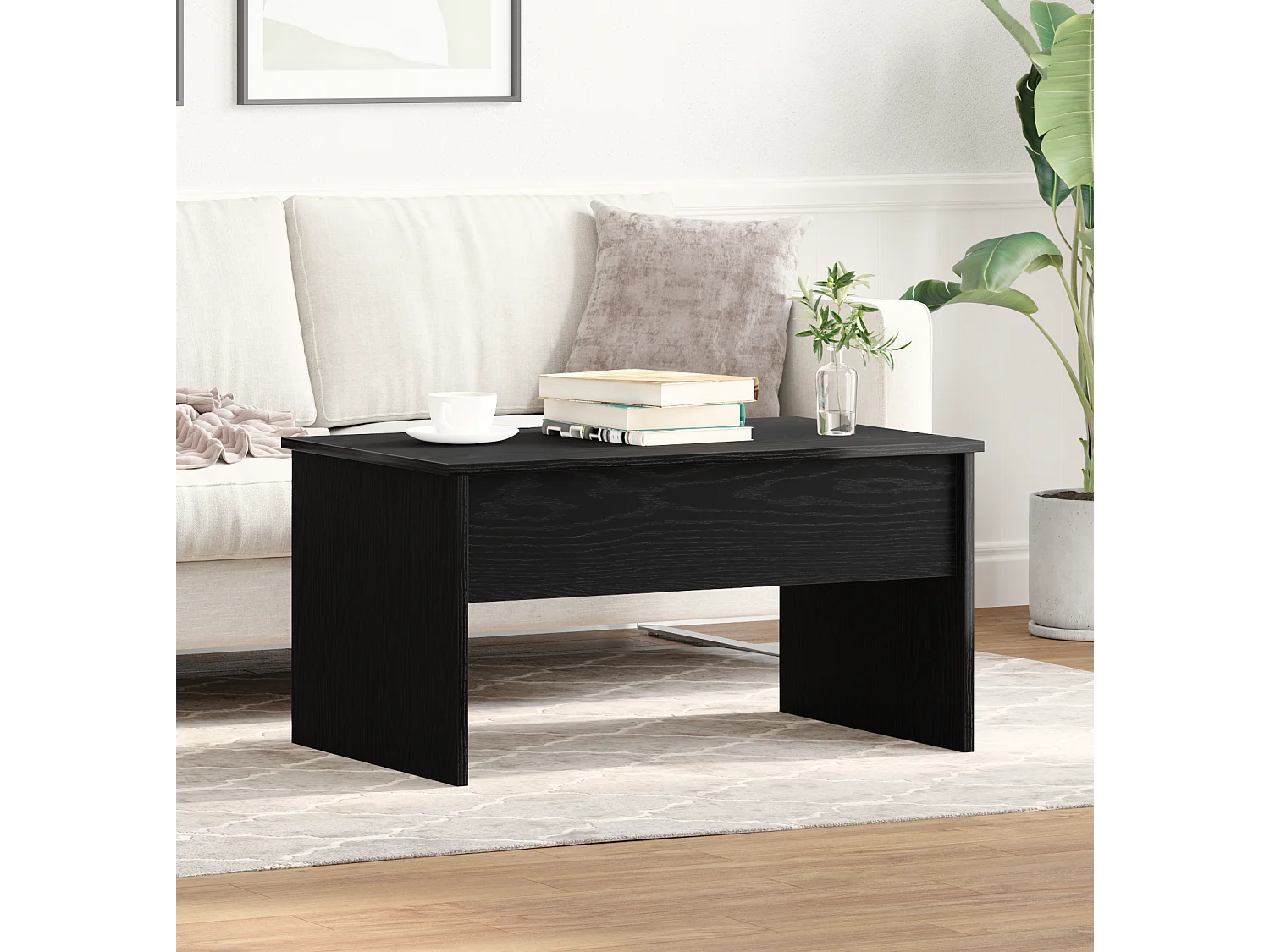 Tavolino da caffè in rovere nero - 80 x 50,5 x 41,5 cm