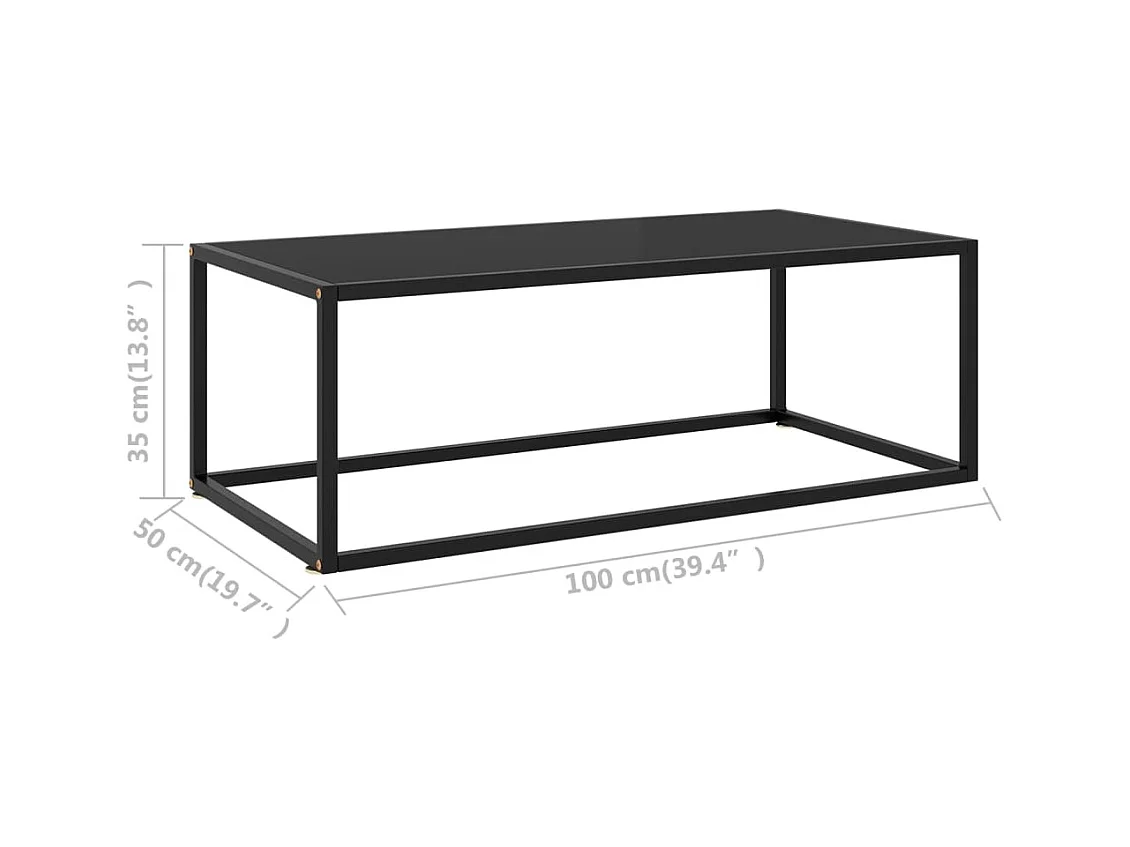 Table basse Noir avec verre noir 100x50x35 cm