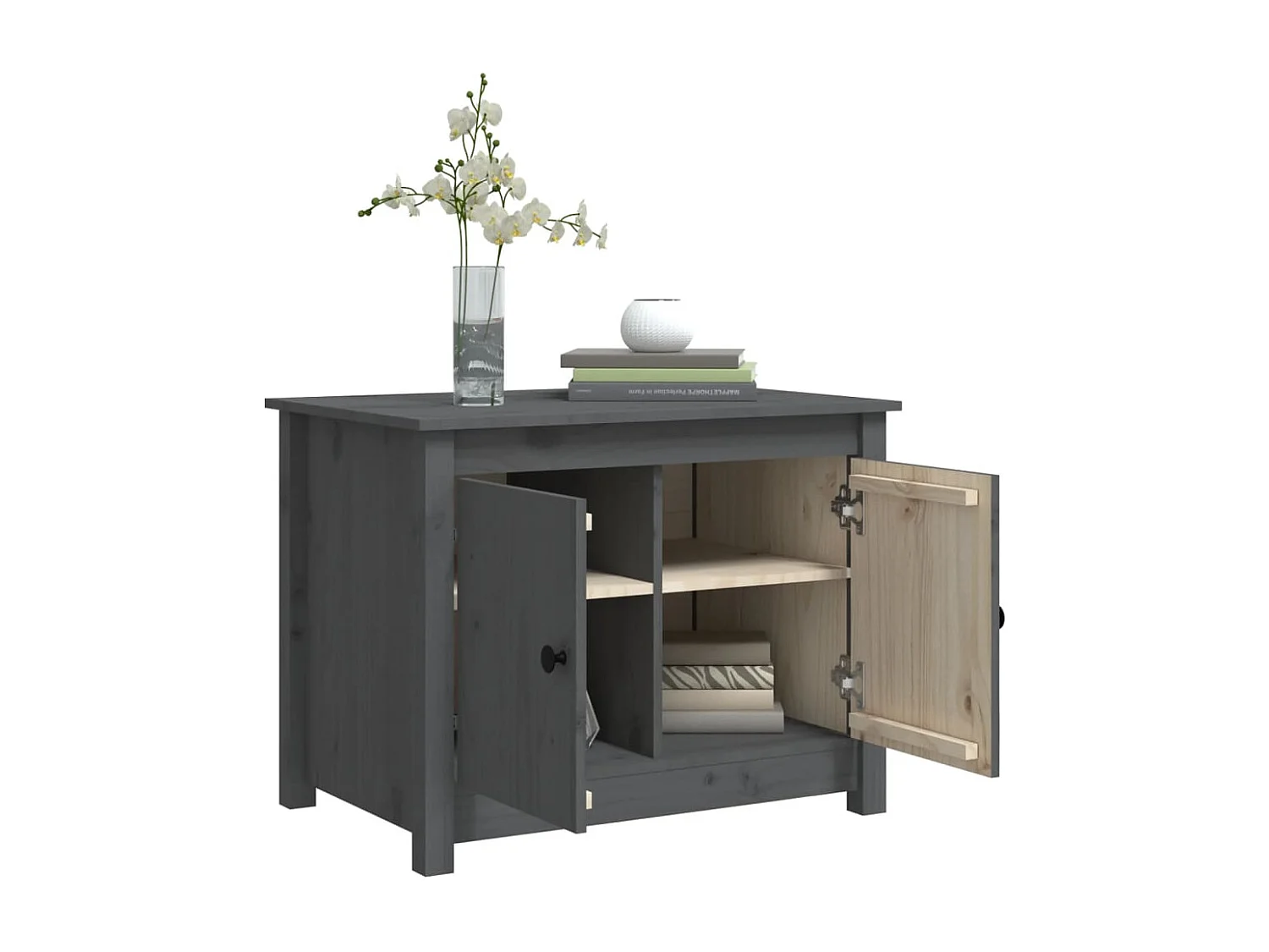 Tavolino Grigio 71x49x55 cm Legno massello di pino