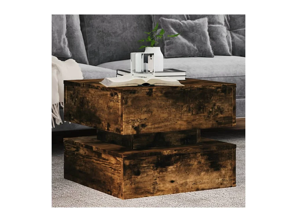 Table basse avec lumières LED chêne fumé 50x50x40 cm