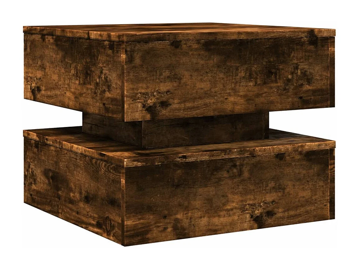 Table basse avec lumières LED chêne fumé 50x50x40 cm