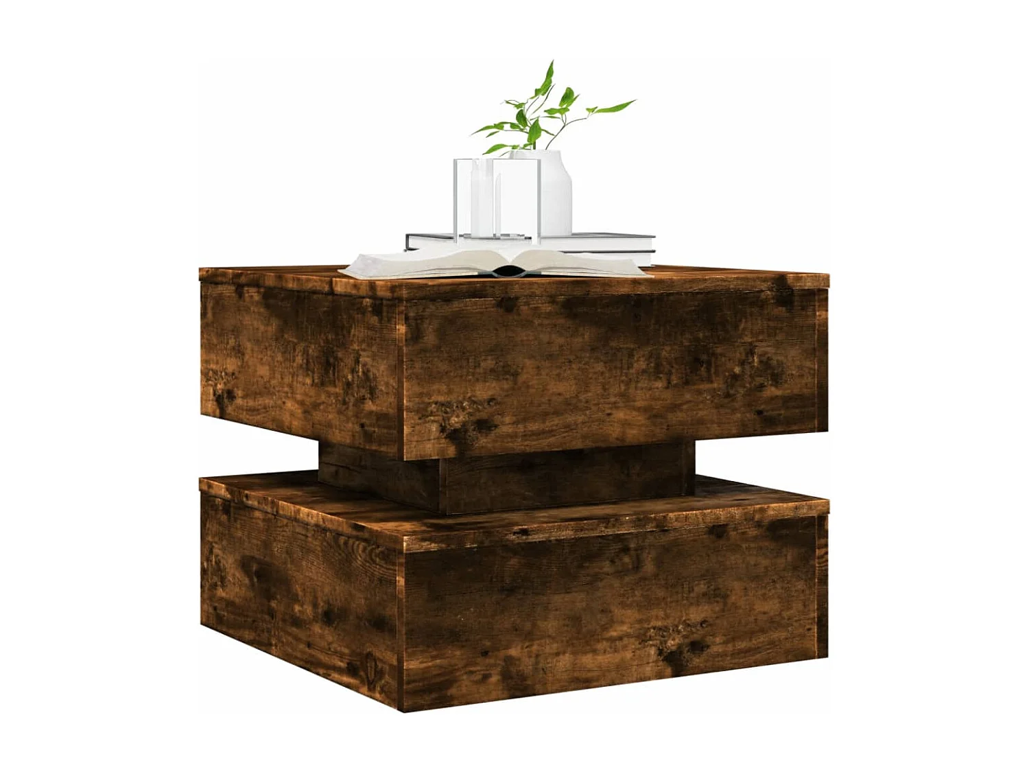 Mesa de centro con luces LED roble ahumado 50x50x40 cm