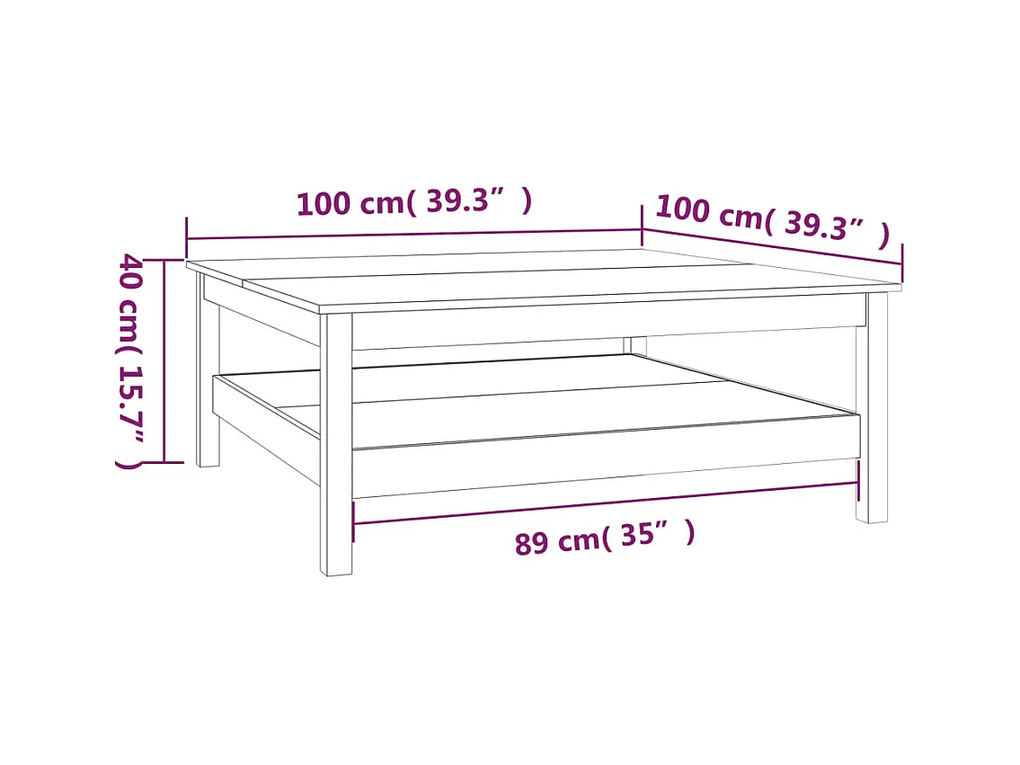 Table basse Blanc 100x100x40 cm Bois massif de pin