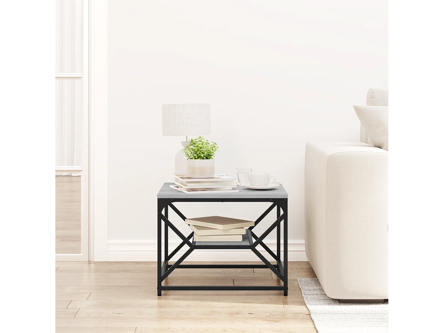 Tavolino con ripiano - Sonoma Grey - 51x50x40 cm - Legno ingegnerizzato