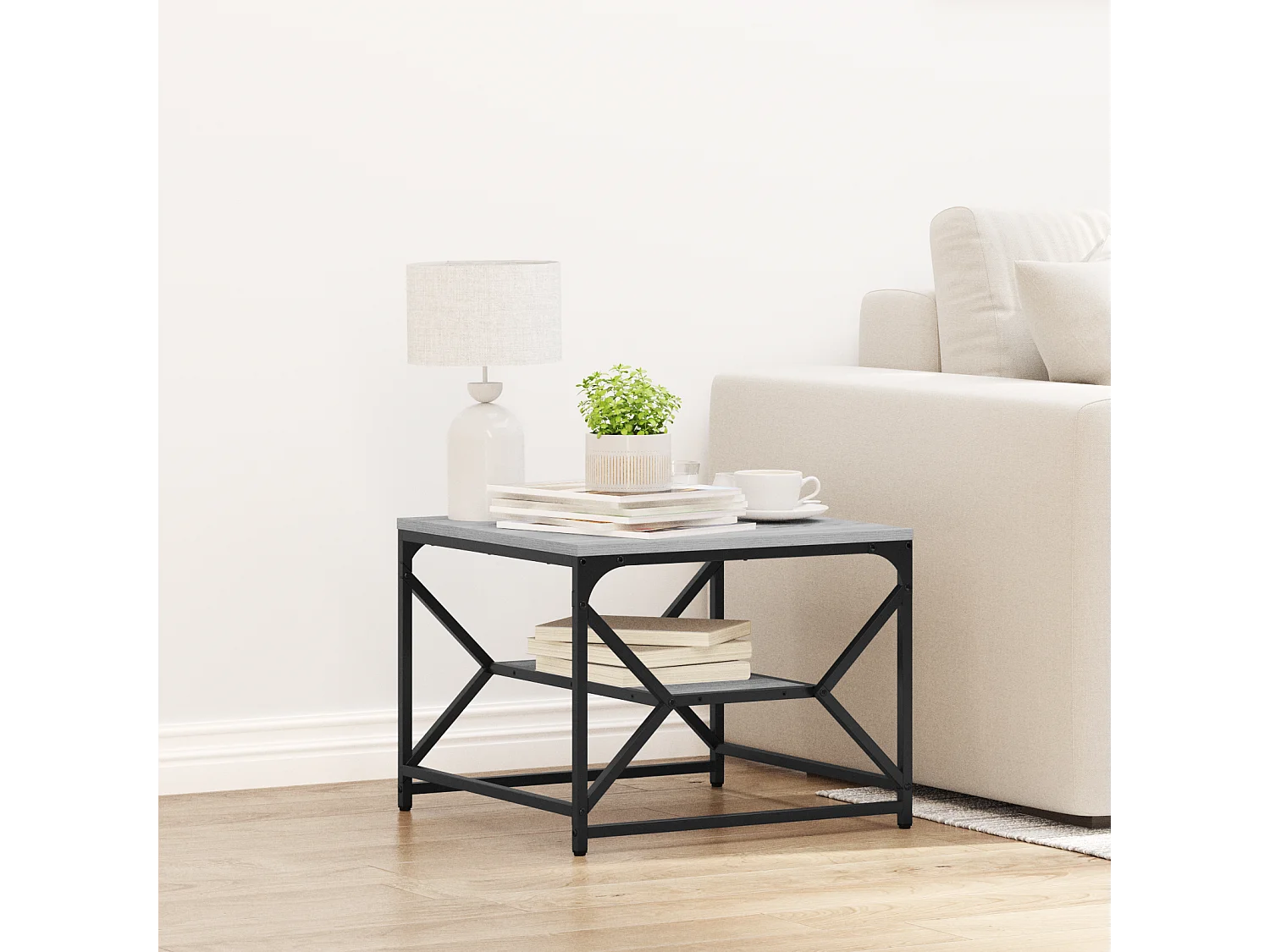 Table Basse avec Étagère - Grise Sonoma - 51x50x40 cm - En Bois d'Ingénierie