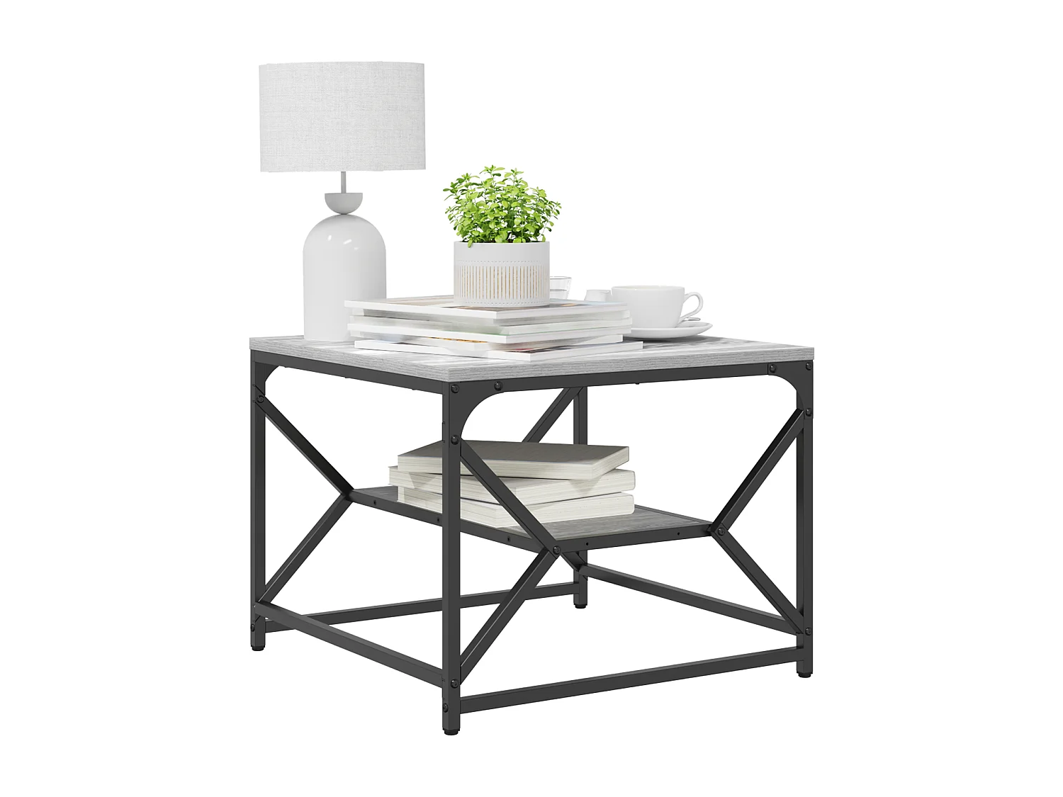 Table Basse avec Étagère - Grise Sonoma - 51x50x40 cm - En Bois d'Ingénierie