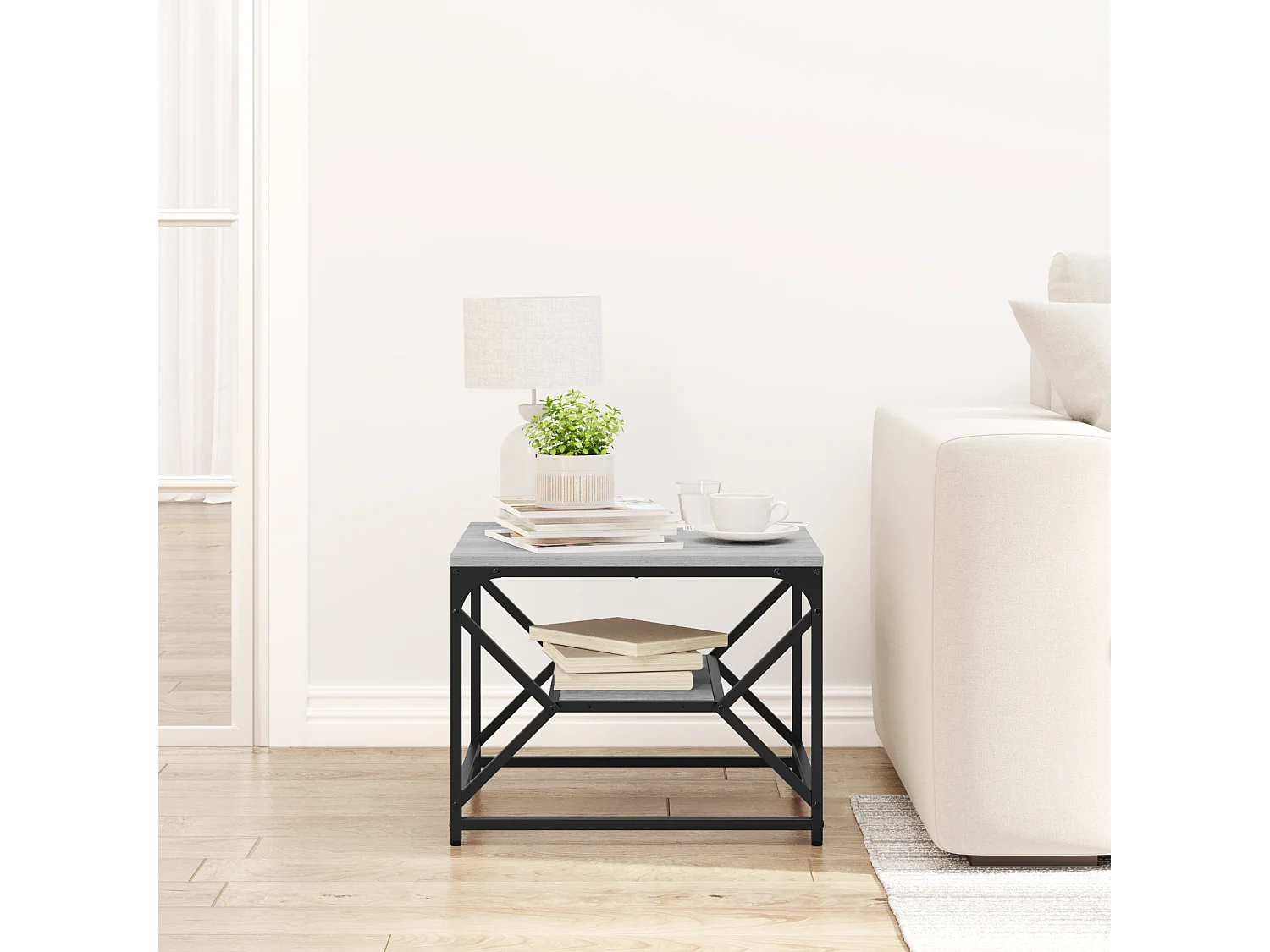 Table Basse avec Étagère - Grise Sonoma - 51x50x40 cm - En Bois d'Ingénierie