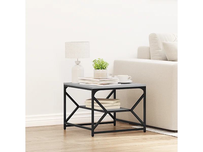 Table Basse avec Étagère - Grise Sonoma - 51x50x40 cm - En Bois d'Ingénierie