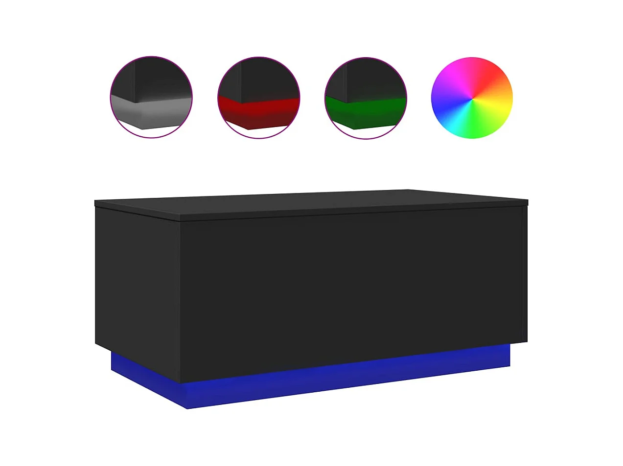 Table basse avec lumières LED noir 90x50x40 cm