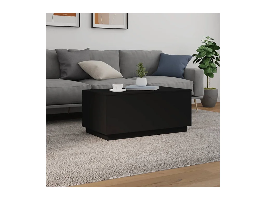 Table basse avec lumières LED noir 90x50x40 cm