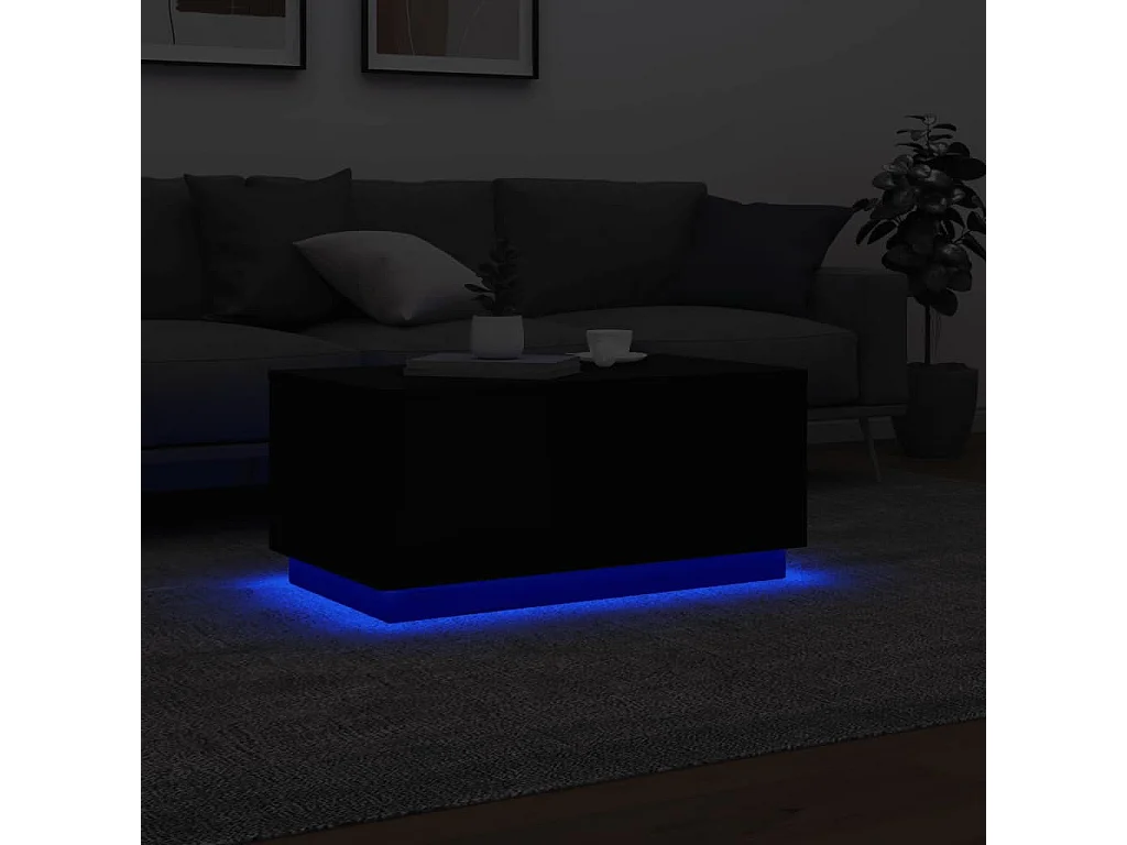 Mesa de centro con luces LED negra 90x50x40 cm