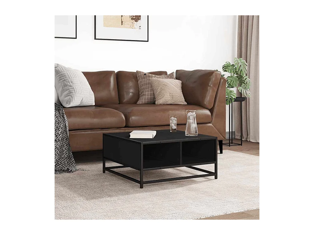 Table basse noir 60,5x60,5x30 cm bois d'ingénierie et métal