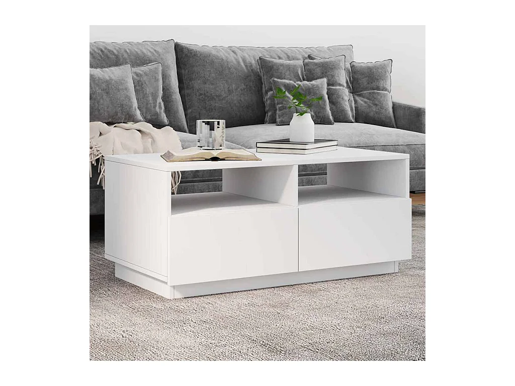 Table basse avec lumières LED blanc 90x49x40 cm