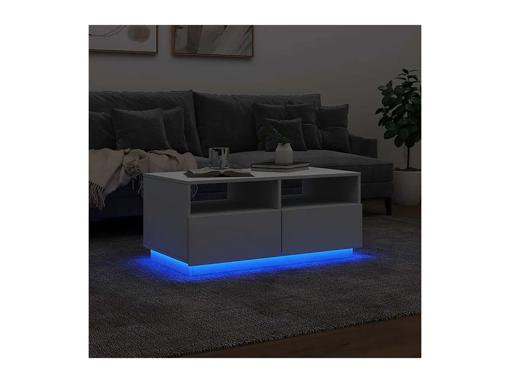 Table basse avec lumières LED blanc 90x49x40 cm