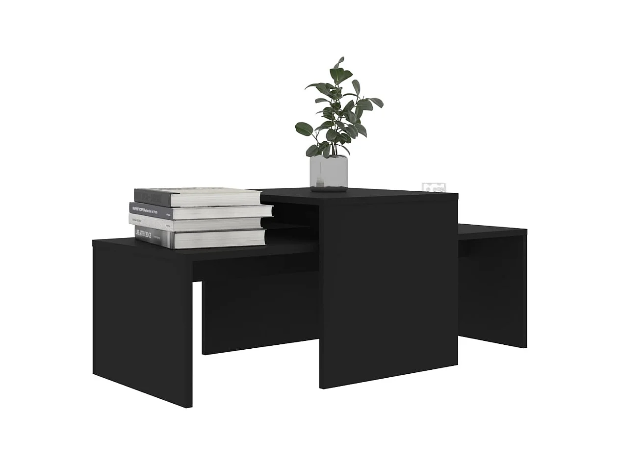 Zwarte salontafelset 100x48x40 cm bewerkt hout