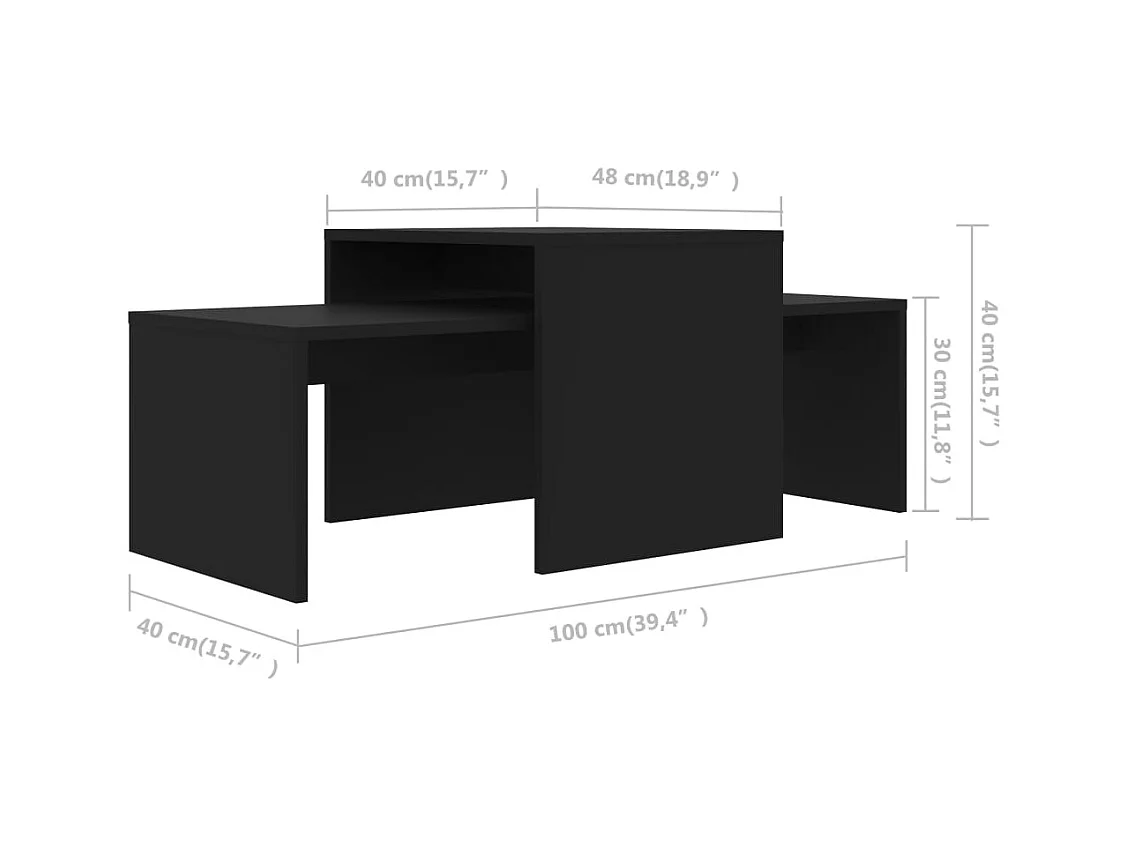 Zwarte salontafelset 100x48x40 cm bewerkt hout