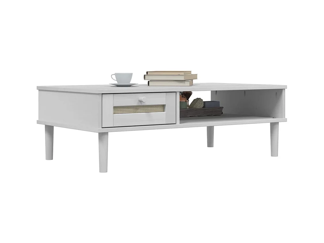 Table basse SENJA aspect rotin blanc 100x55x33 cm bois massif